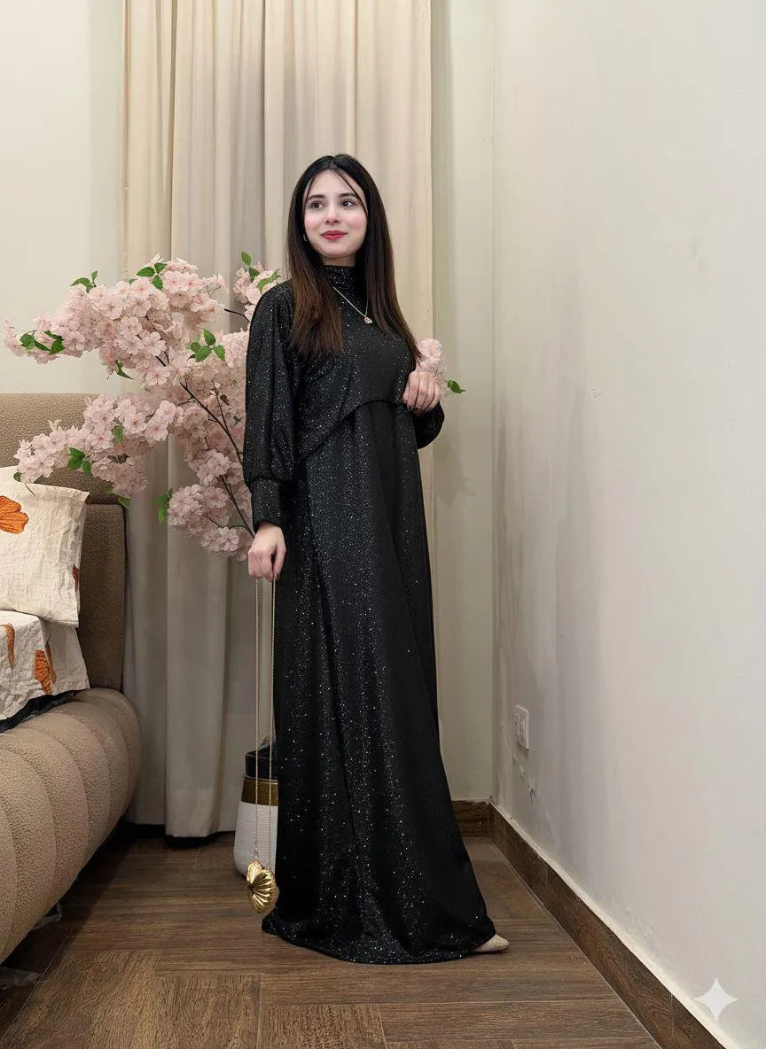 Black Glitter Maxi Dress 2Pcs Set Party Wear