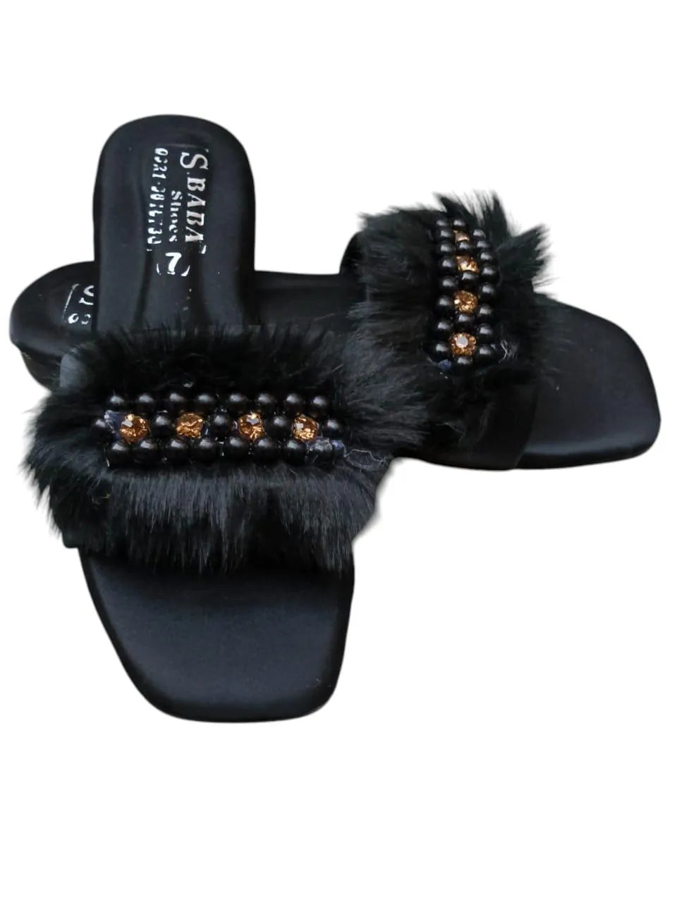 Women Synthetic Leather Rhinestone Flats Black Size 6-10