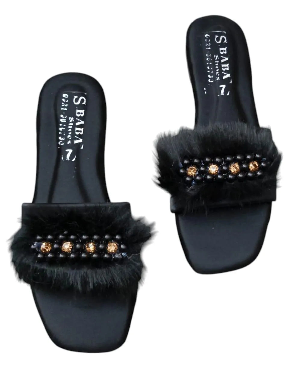 Women Synthetic Leather Rhinestone Flats Black Size 6-10