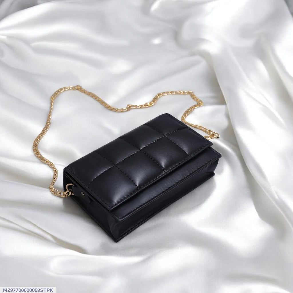Black Quilted Crossbody Bag for Girls with Gold Chain Strap