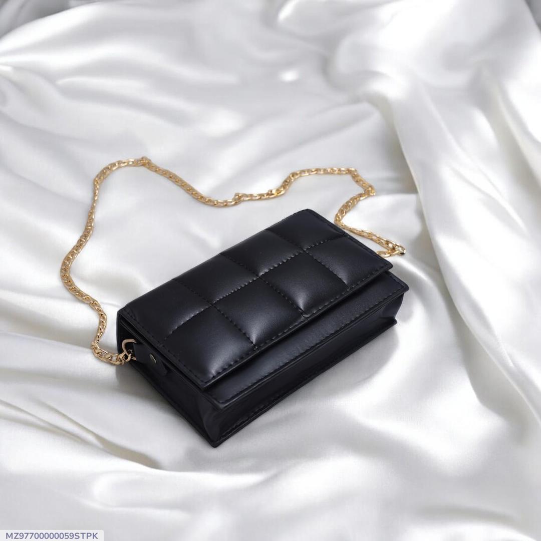 Black Quilted Crossbody Bag for Girls with Gold Chain Strap
